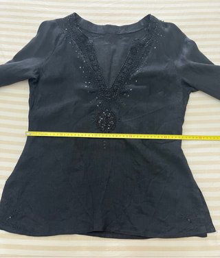 Blusón Zara Lino Negro Abalorios