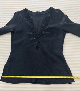 Blusón Zara Lino Negro Abalorios