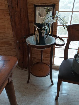 Lavabo antiguo Thonet madera y cerámica con espejo