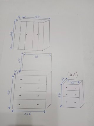 Armario, cómoda y 2 mesitas noche