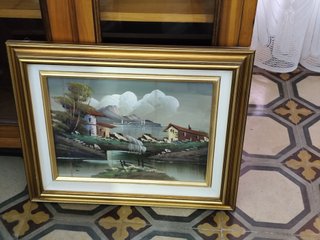 Quadro vintage paesaggio con cornice dorata