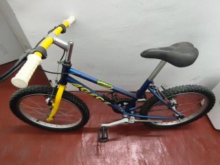 Bicicleta infantil azul y amarilla