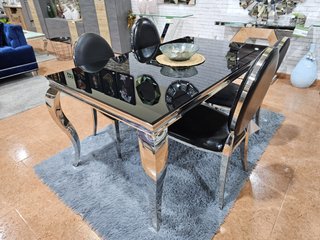 Mesa de cristal de 160cm + 4 sillas negras