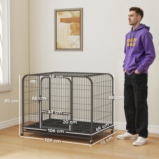 Gabbia per Cani in Acciaio con Ruote 3 Porte Nero