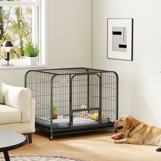 Gabbia per Cani in Acciaio con Ruote 3 Porte Nero