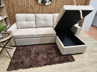 Sofá Cama Chaise Longue con Arcón Beige