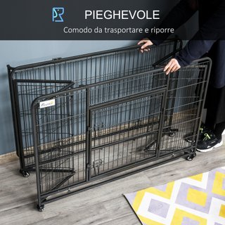 Gabbia per Cani Pieghevole a Doppia Porta 4 Ruote