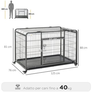 Gabbia per Cani Pieghevole a Doppia Porta 4 Ruote