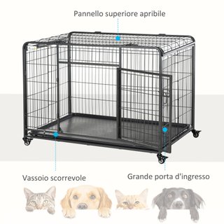 Gabbia per Cani Pieghevole a Doppia Porta 4 Ruote
