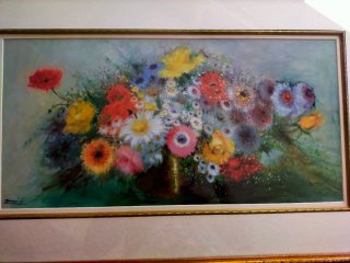 Cuadro de flores en dorado y multicolor