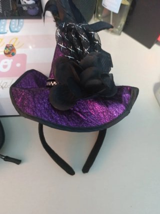Diadema sombrero bruja morado y negro