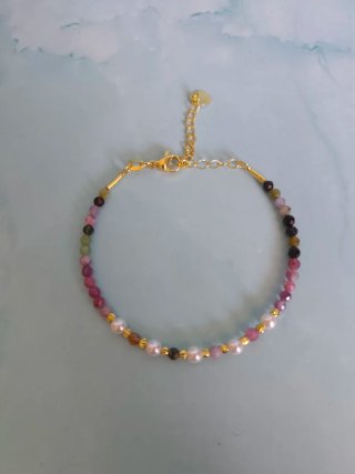 Pulsera Turmalina Natural y Perlas.
