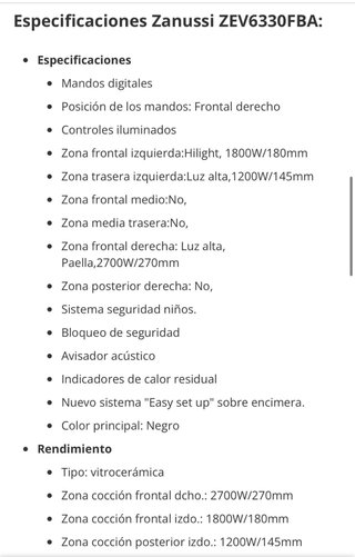 Vitrocerámica Zanussi