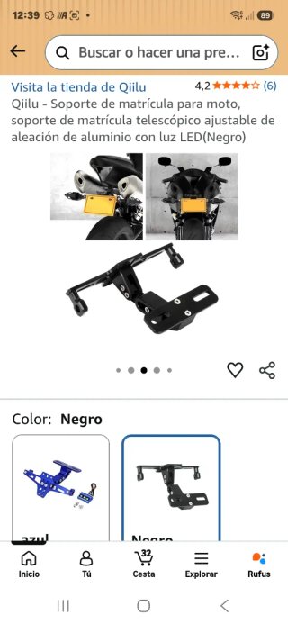 Soporte Matrícula Universal Moto Negro