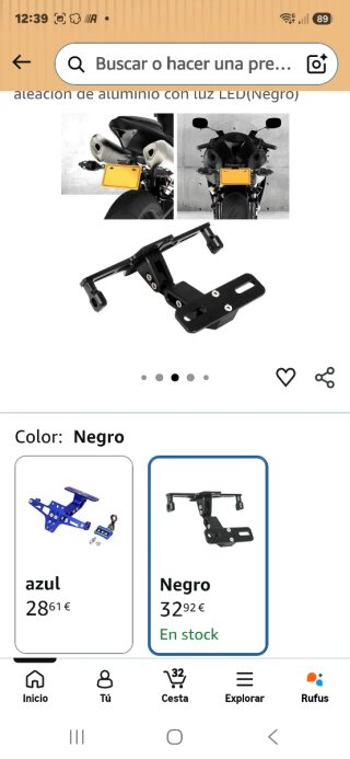 Soporte Matrícula Universal Moto Negro