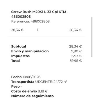 Tornillo Ajuste Suspensión KTM 48600280S