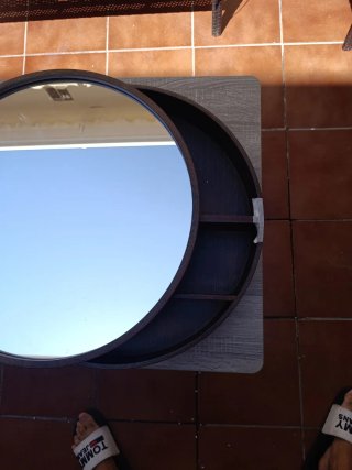 Espejo Redondo Baño Madera marrón puerta corredera
