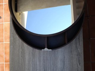 Espejo Redondo Baño Madera marrón puerta corredera
