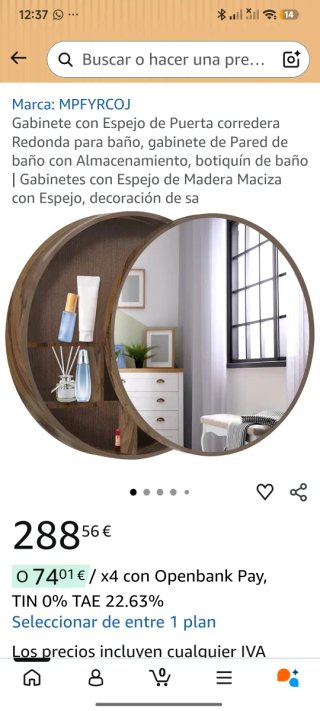 Espejo Redondo Baño Madera marrón puerta corredera