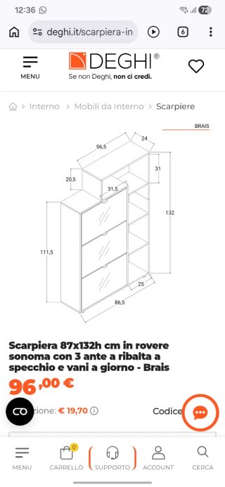 Scarpiera da ingresso con specchio