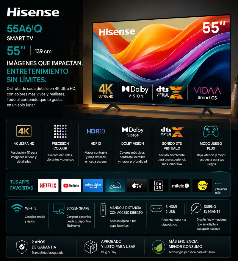 TV Hisense 55 55A6Q 4K UHD Smart TV
