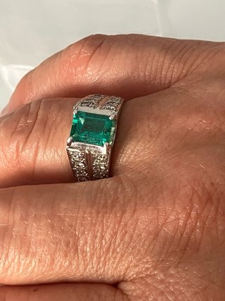 Anillo Vintage Oro 18k Diamantes Esmeralda Colombi
