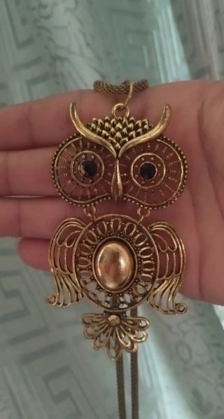 Colgante Búho Vintage Dorado Cadena Larga