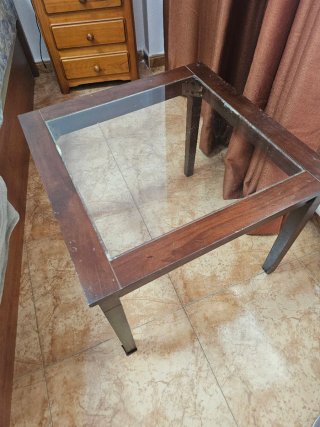 Mesa auxiliar madera y cristal