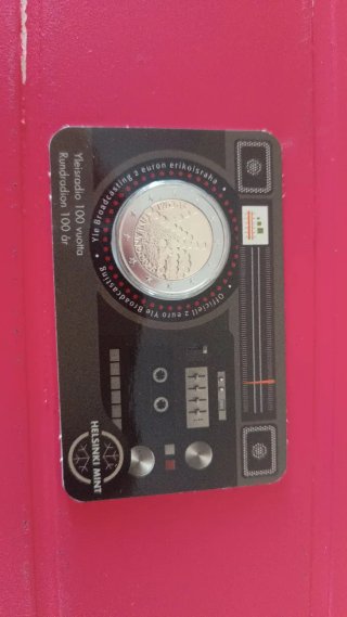 Moneda 2 euros Yle Broadcasting 100 años Finlandia