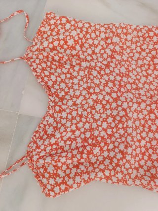 Mono Mango Naranja Estampado Flores