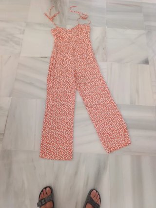 Mono Mango Naranja Estampado Flores