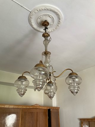 Lámpara de techo antigua de cristal y metal