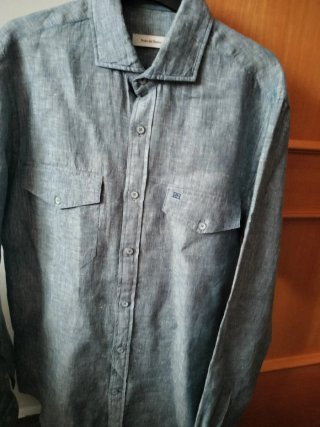 Camisa lino Pedro del Hierro azul jaspeado