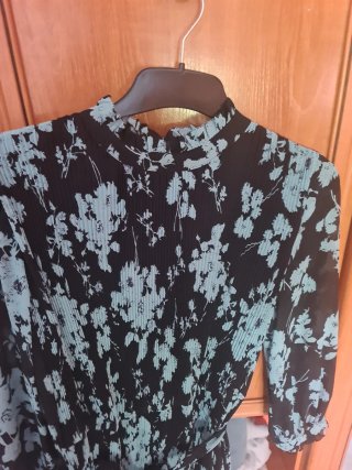Vestido Zara estampado flores negro/celeste