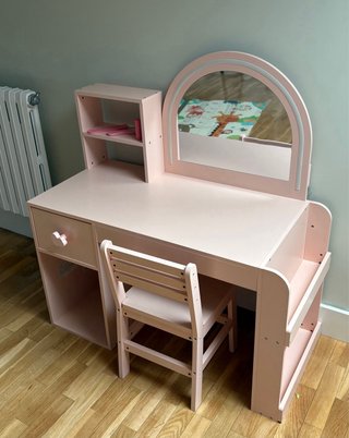 Tocador infantil madera rosa con espejo