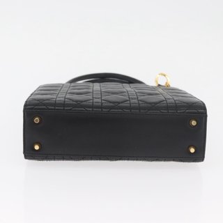 Christian Dior Lady Dior Hand Bag Lamb Skin Black
