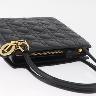 Christian Dior Lady Dior Hand Bag Lamb Skin Black