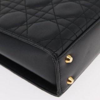 Christian Dior Lady Dior Hand Bag Lamb Skin Black