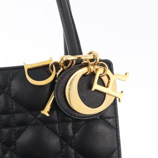 Christian Dior Lady Dior Hand Bag Lamb Skin Black