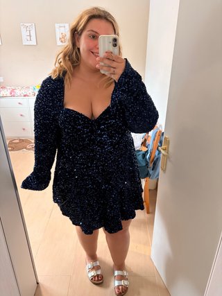 Vestido lentejuelas Boohoo azul marino talla 56