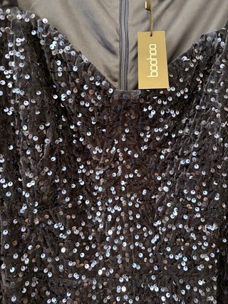 Vestido lentejuelas Boohoo azul marino talla 56