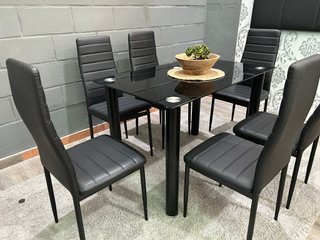 Mesa Comedor Cristal Negra + 6 Sillas