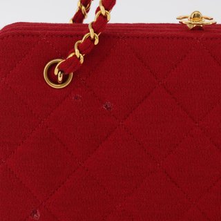 CHANEL Matelasse Chain Shoulder Bag Cotton Red