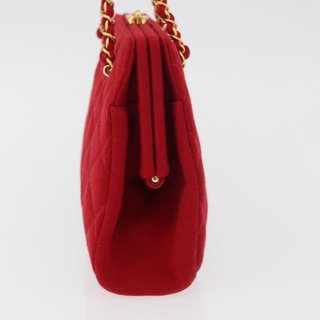 CHANEL Matelasse Chain Shoulder Bag Cotton Red