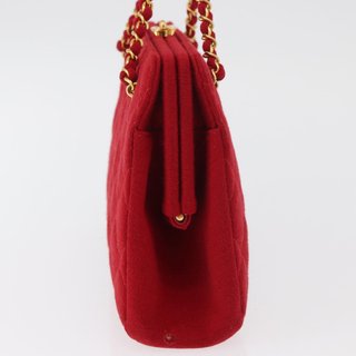 CHANEL Matelasse Chain Shoulder Bag Cotton Red