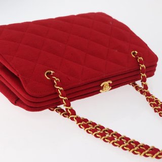 CHANEL Matelasse Chain Shoulder Bag Cotton Red