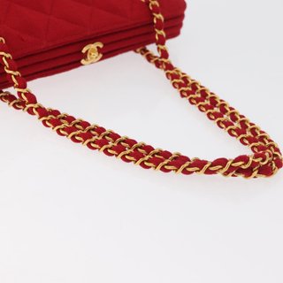 CHANEL Matelasse Chain Shoulder Bag Cotton Red
