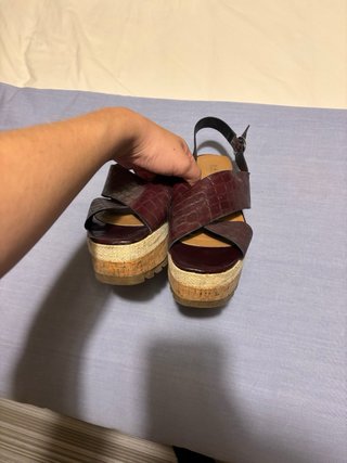 Sandalias Zara Plataforma Talla 40 Marrón burdeos