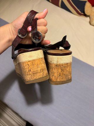 Sandalias Zara Plataforma Talla 40 Marrón burdeos