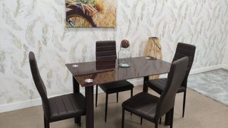 Mesa Comedor Cristal Marrón y 4 Sillas